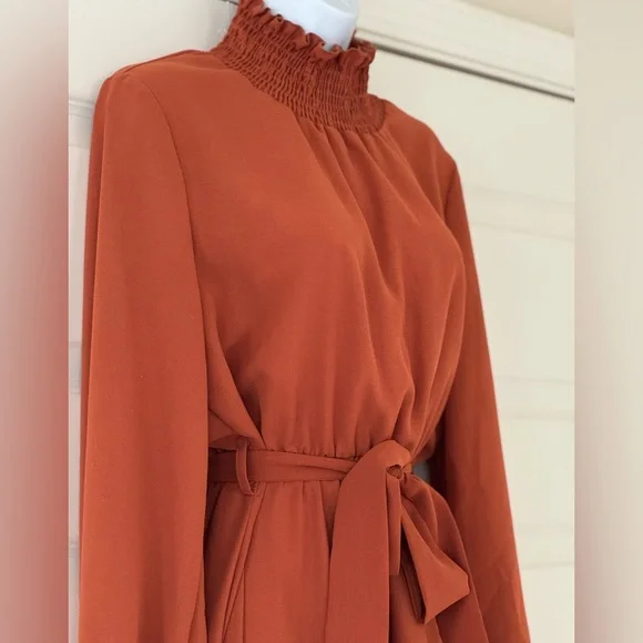 Orange Ruffled Tiered Long Sleeve Dress - Picture 1 of 2